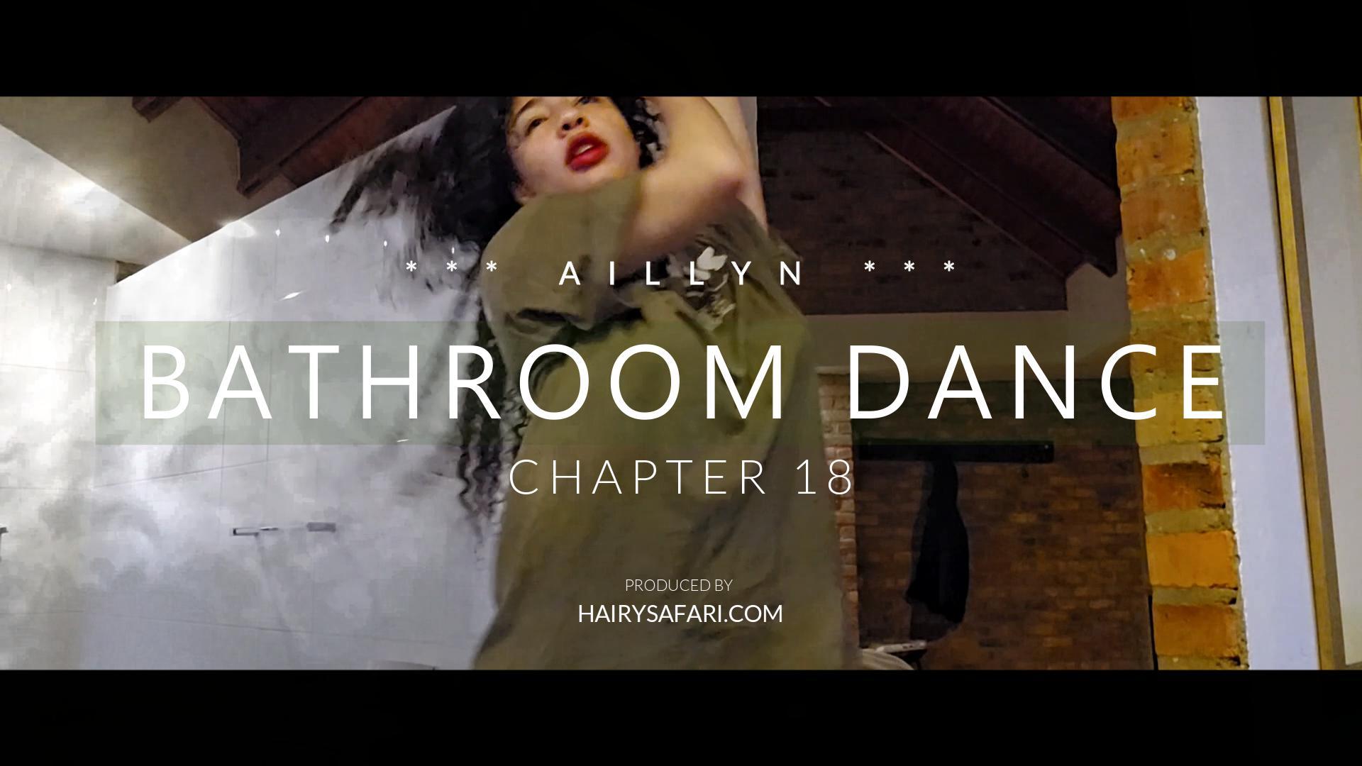 Aillyn dancing naked in a steamy bathroom, hairy jungle belly and pits, masturbating and squirting on the floor