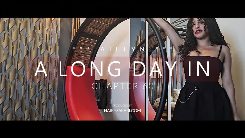 Aillyn teases in a tight black petticoat-style dress and boots, dancing with wild hairy armpits and soft furry curves — raw and slow-burning from the start