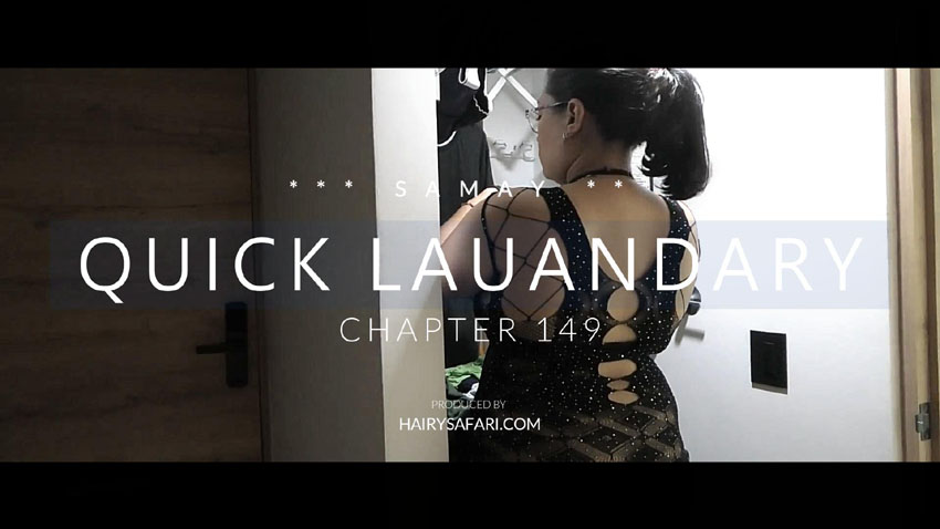 Samay hanging laundry, the camera lingering on her massive wet hairy legs, close-up and dirty